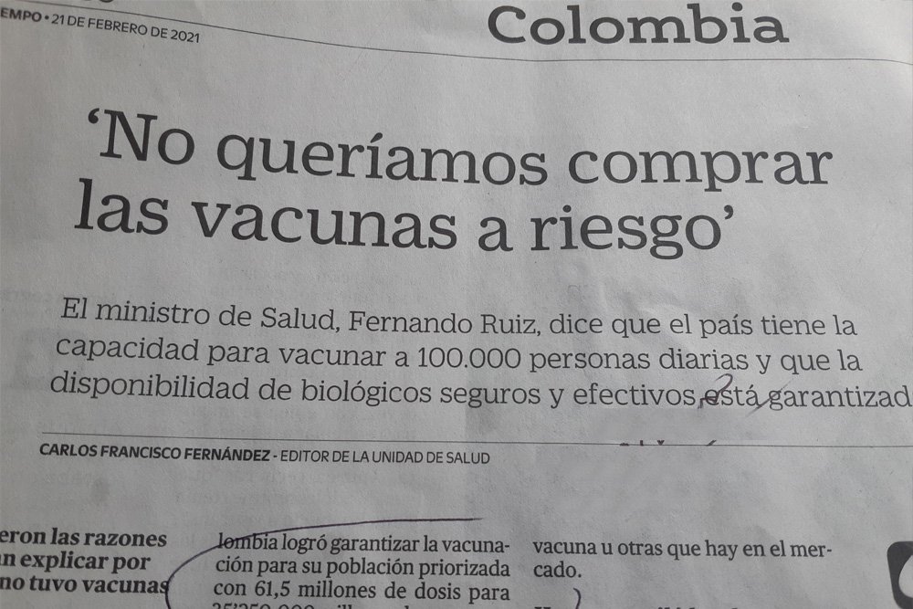 El Tiempo, edición impresa, domingo 22 de febrero página 1.9
